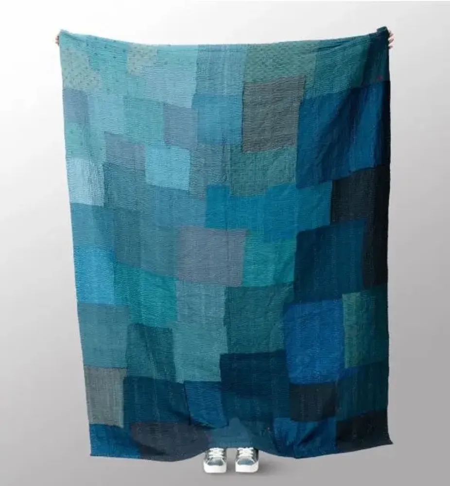 Throw blankets - Landscape Fray vintage handmade Kantha throw - MAISON MIEKO