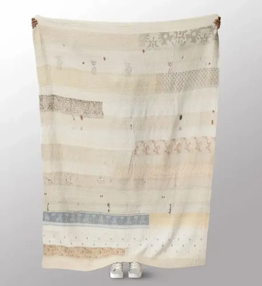 Throw blankets - Landscape Fray vintage handmade Kantha throw - MAISON MIEKO