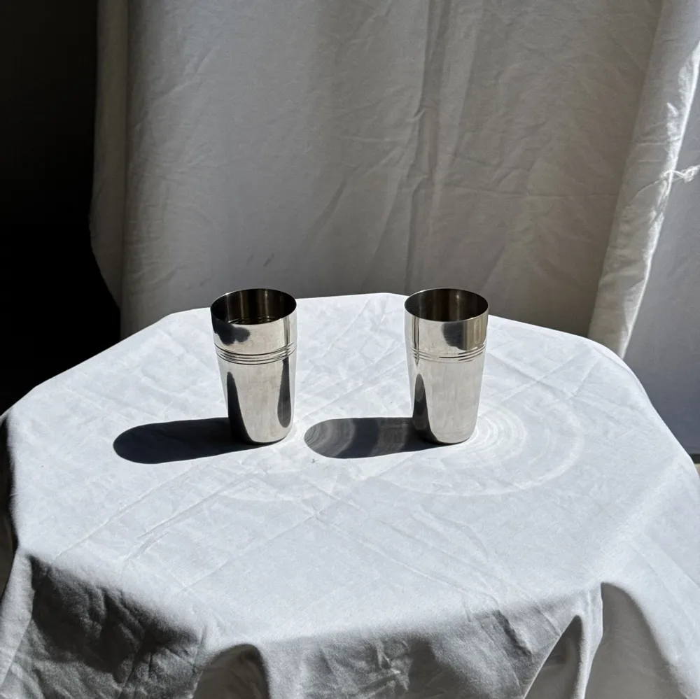 Glass - Set of 2 vintage stainless steel tumblers H12 D7 - OFFICE OBJETS
