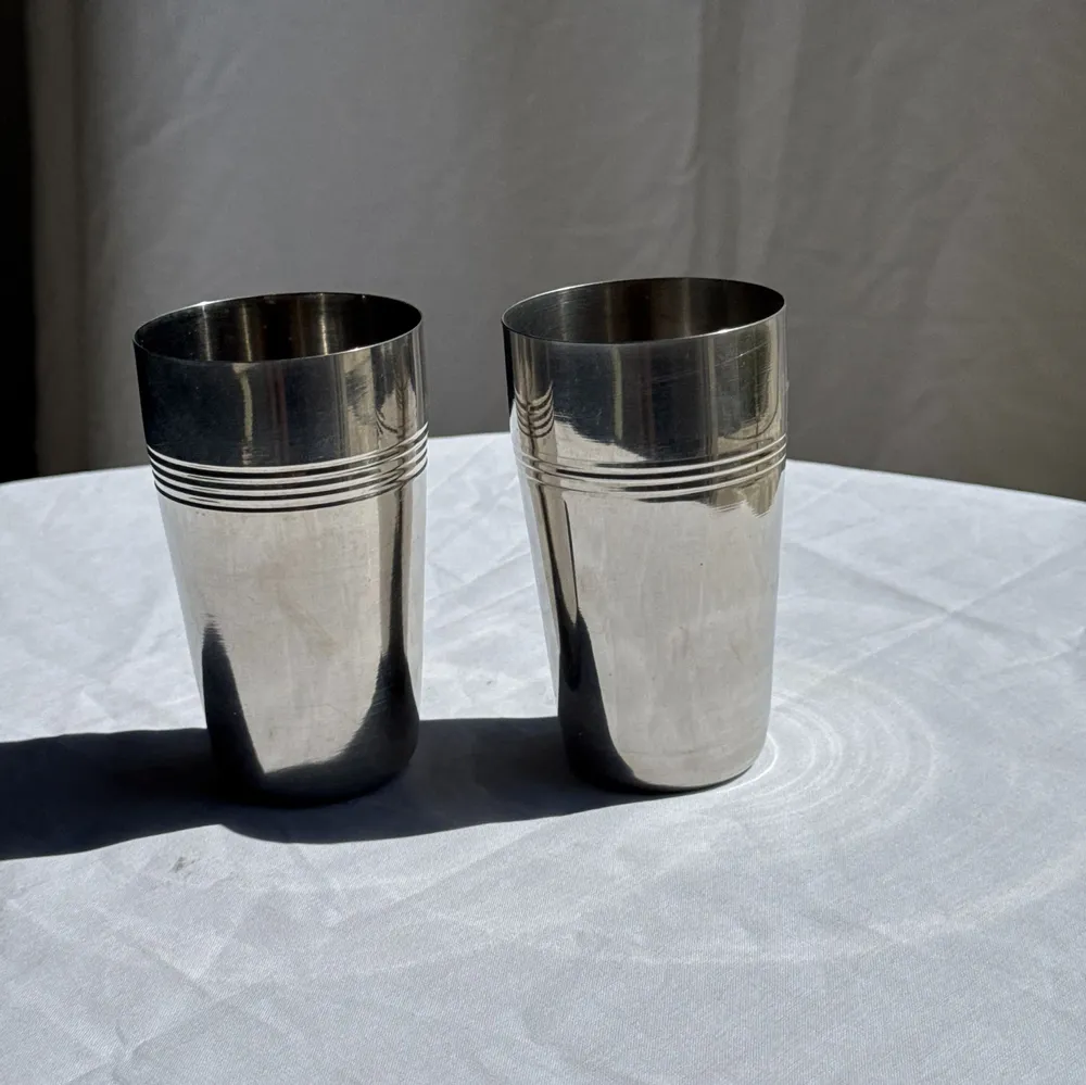 Glass - Set of 2 vintage stainless steel tumblers H12 D7 - OFFICE OBJETS