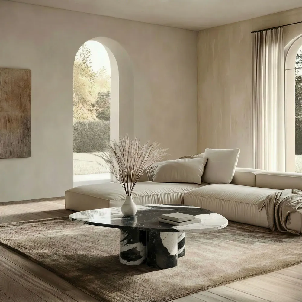 Tables de jardin - Tables basses - 100X100X40 cm - Rivage - Marbre Panda - STONE VALLEY