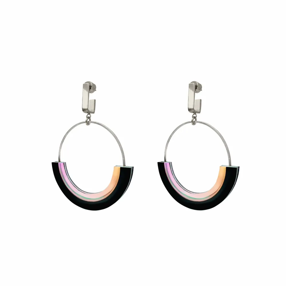 Bijoux - Boucles d'oreilles SATURNE CREOLES Irisé/Noir - TELLMEE