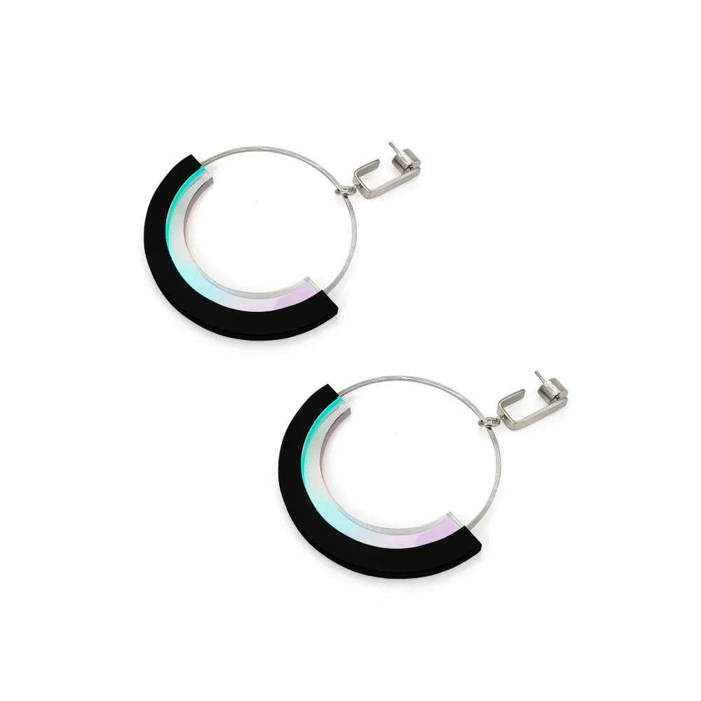 Bijoux - Boucles d'oreilles SATURNE CREOLES Irisé/Noir - TELLMEE