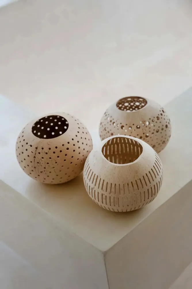 Bougeoirs et photophores  - Le Bougeoir Coconut Strip I - Naturel - BAZAR BIZAR LIVING