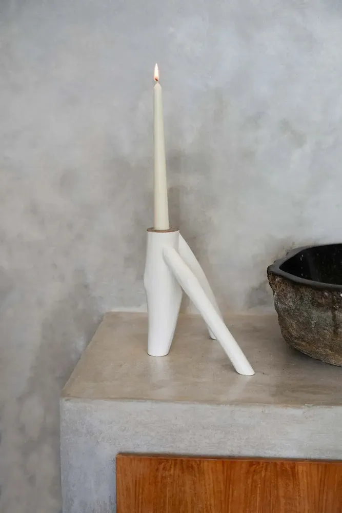 Candlesticks and candle holders - The Triple Twig Candle Holder - White - BAZAR BIZAR LIVING