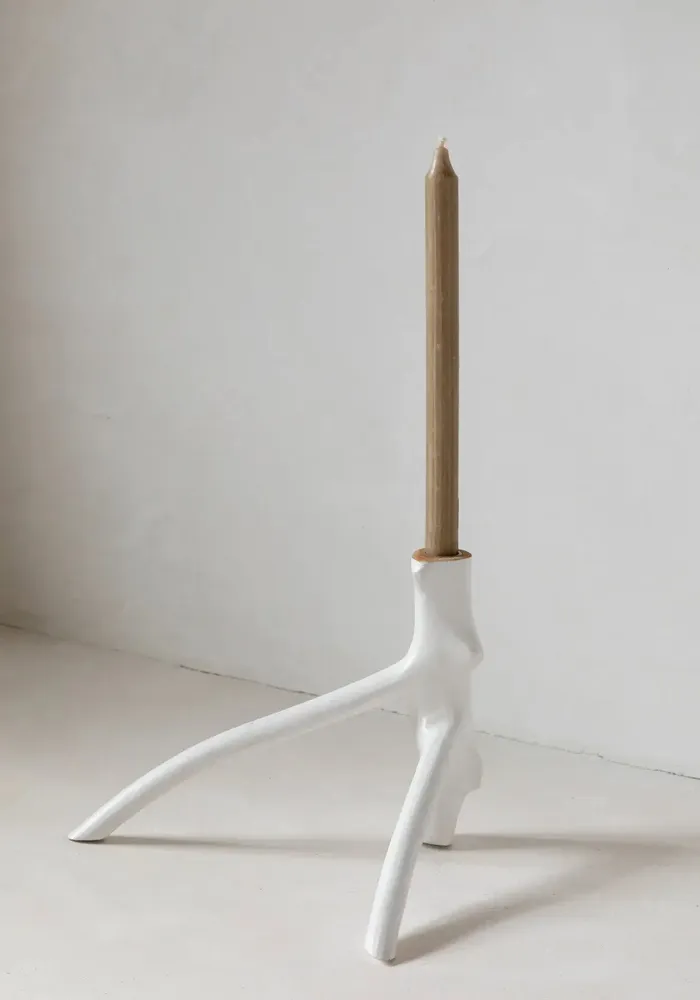 Candlesticks and candle holders - The Triple Twig Candle Holder - White - BAZAR BIZAR LIVING