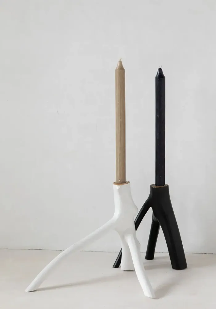 Candlesticks and candle holders - The Triple Twig Candle Holder - White - BAZAR BIZAR LIVING