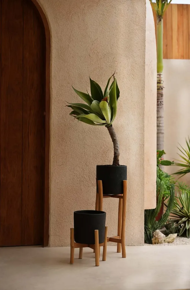 Flower pots - The Charcoal Low - Black Natural - S - BAZAR BIZAR LIVING