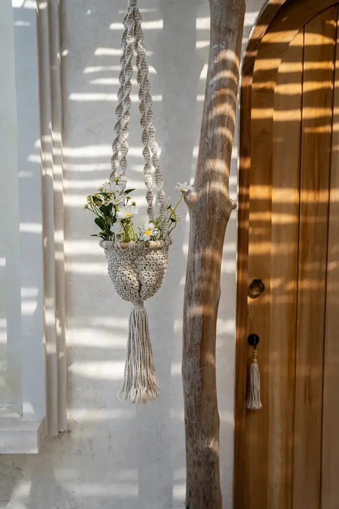 Vases - The Twisted Macramé Plant Holder - Natural White - M - BAZAR BIZAR LIVING