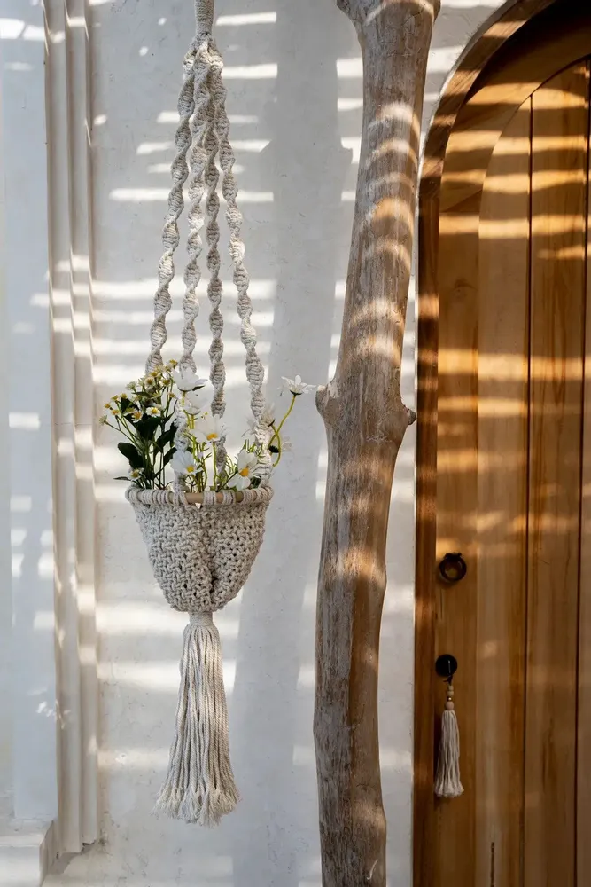 Vases - The Twisted Macramé Plant Holder - Natural White -S - BAZAR BIZAR LIVING