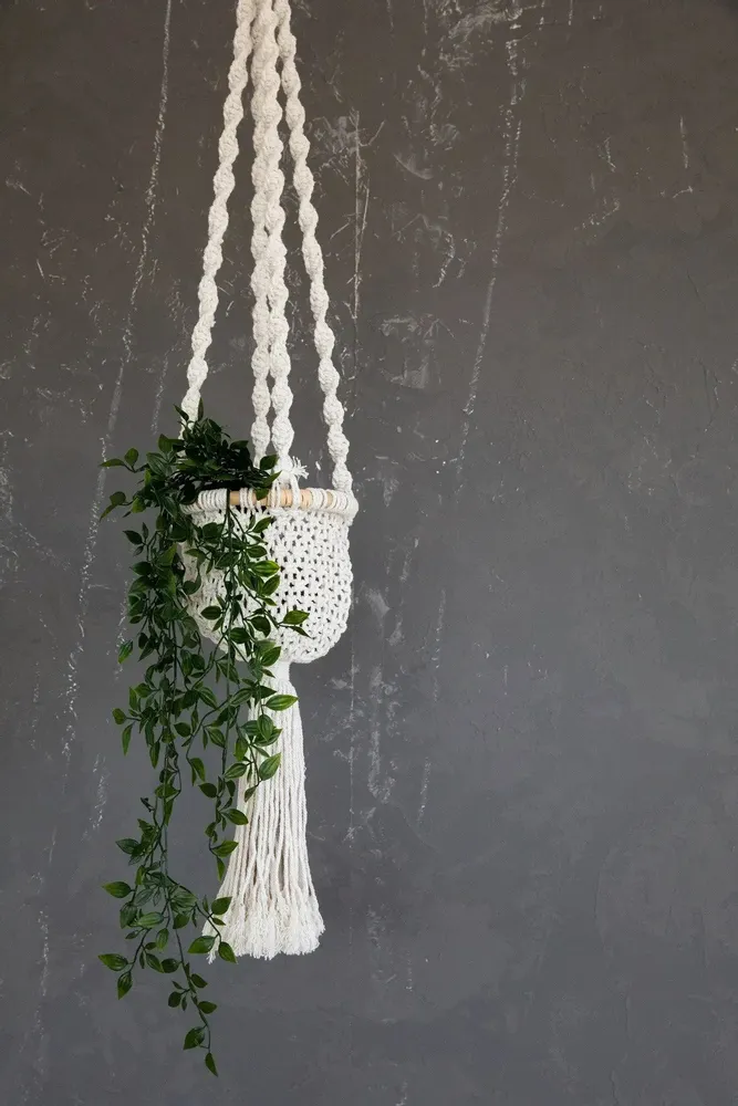 Vases - The Twisted Macramé Plant Holder - Natural White -S - BAZAR BIZAR LIVING