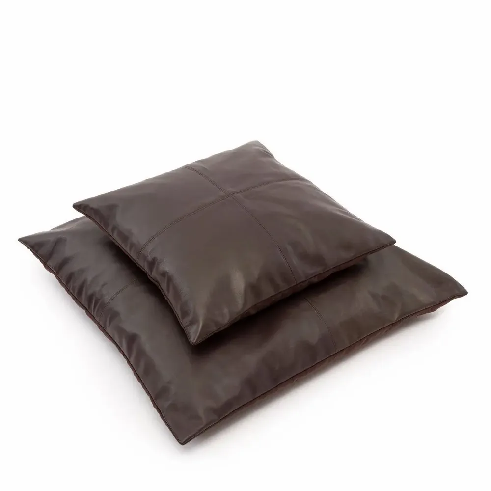 Cushions - The Four Panel Leather Cushion Cover - Choco - 40x40 - BAZAR BIZAR LIVING