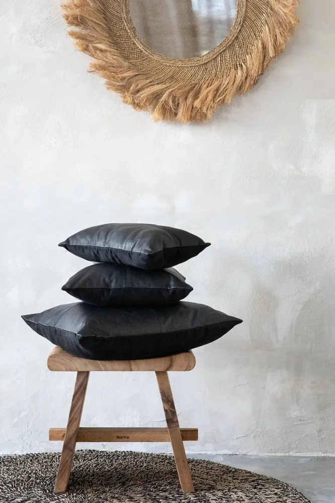 Cushions - The Four Panel Leather Cushion Cover - Black - 60x60 - BAZAR BIZAR LIVING