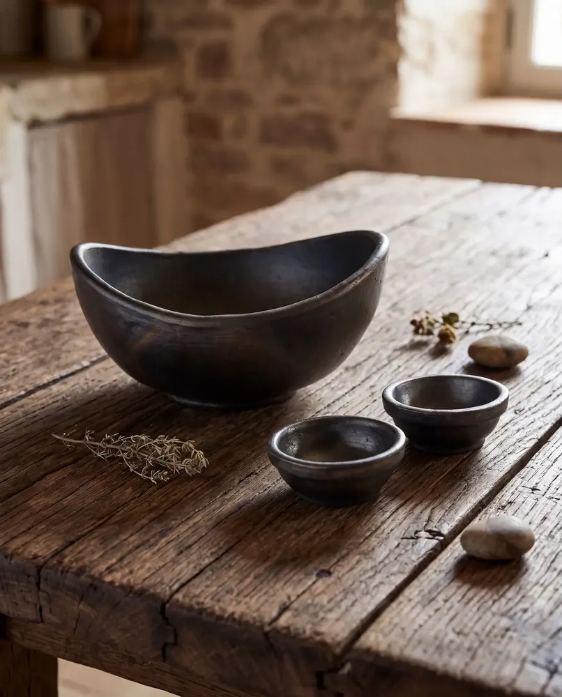 Bowls - The Burned Curved Bowls - Black - Set of 3 - BAZAR BIZAR LIVING