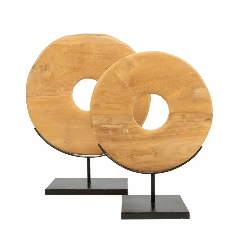 Sculptures, statuettes and miniatures - The Teak Disc on Stand - L - BAZAR BIZAR LIVING
