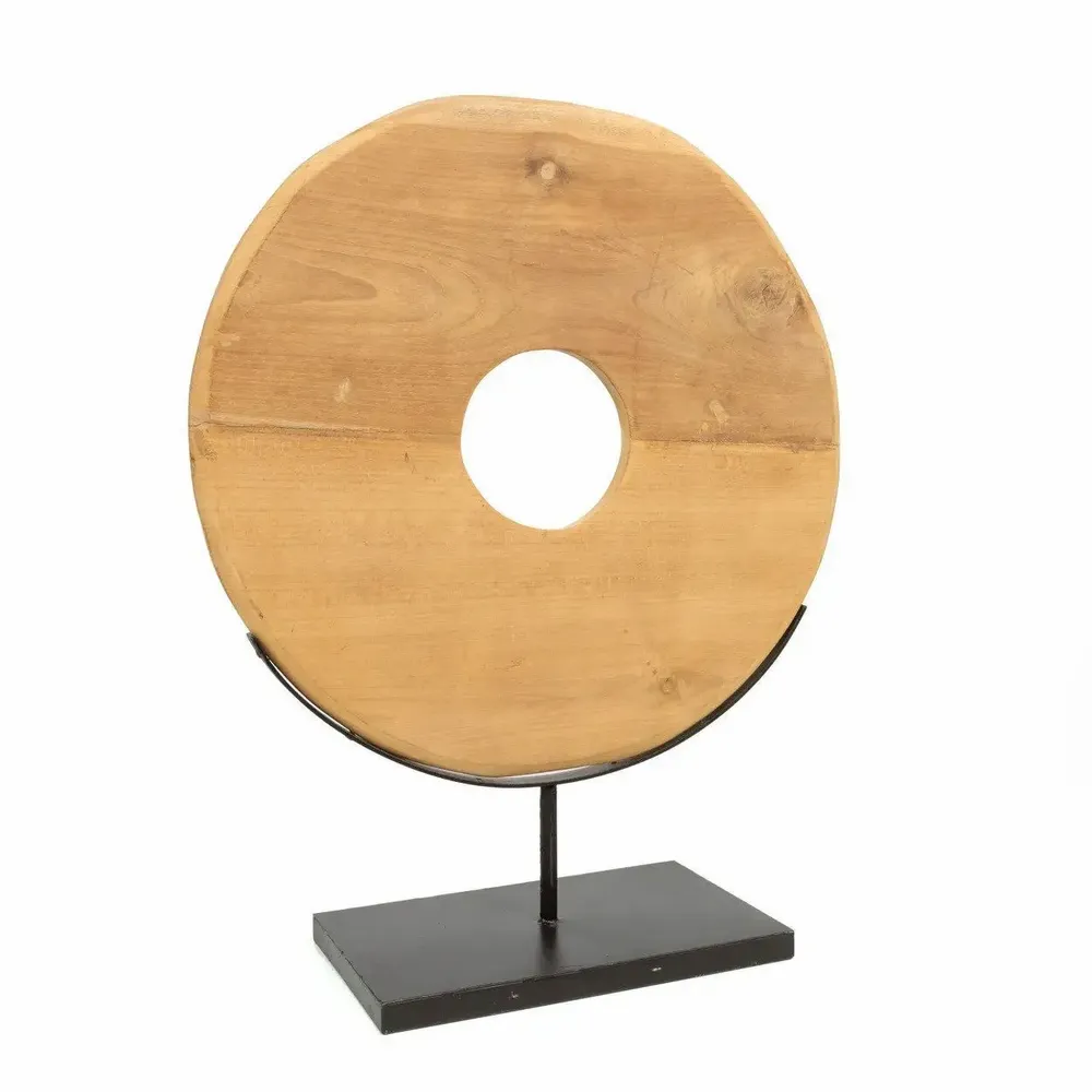 Sculptures, statuettes and miniatures - The Teak Disc on Stand - L - BAZAR BIZAR LIVING