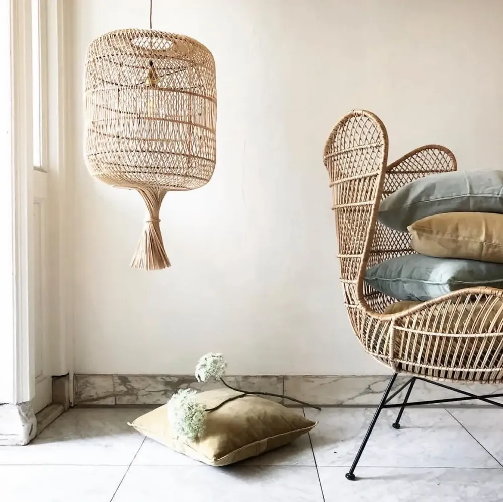 Floor lamps - The Dumpling Floor Lamp - Pendant - Natural - L - BAZAR BIZAR LIVING