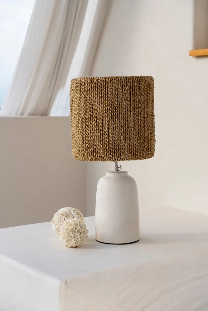 Desk lamps - The Chalki Table Lamp - White Natural - BAZAR BIZAR LIVING