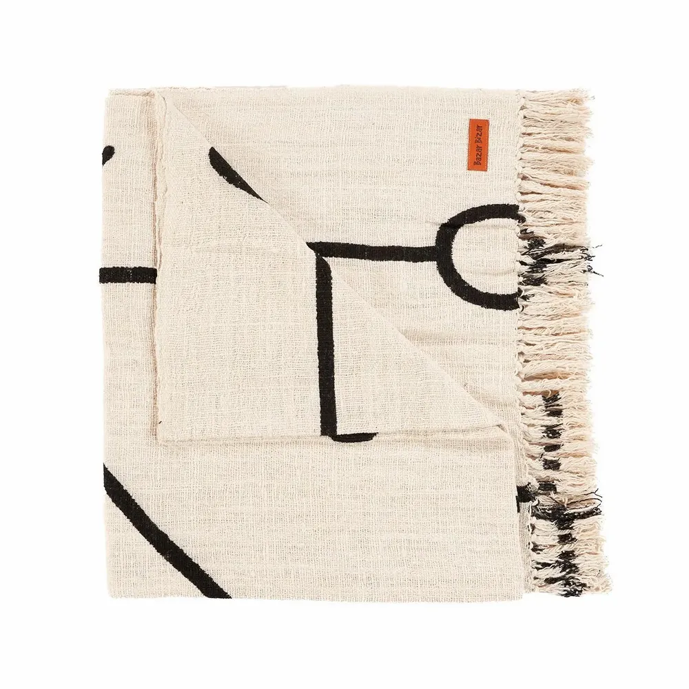 Throw blankets - The Evil Eye Bed Throw - Natural Black - BAZAR BIZAR LIVING