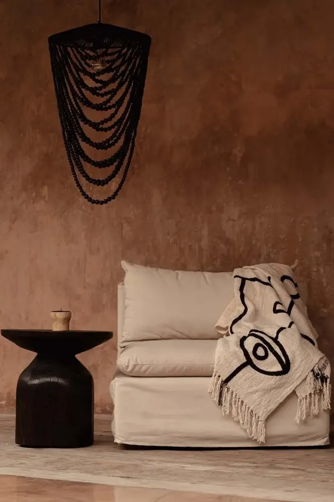 Throw blankets - The Evil Eye Bed Throw - Natural Black - BAZAR BIZAR LIVING