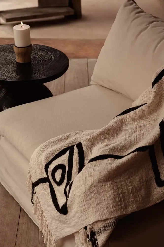 Throw blankets - The Evil Eye Bed Throw - Natural Black - BAZAR BIZAR LIVING