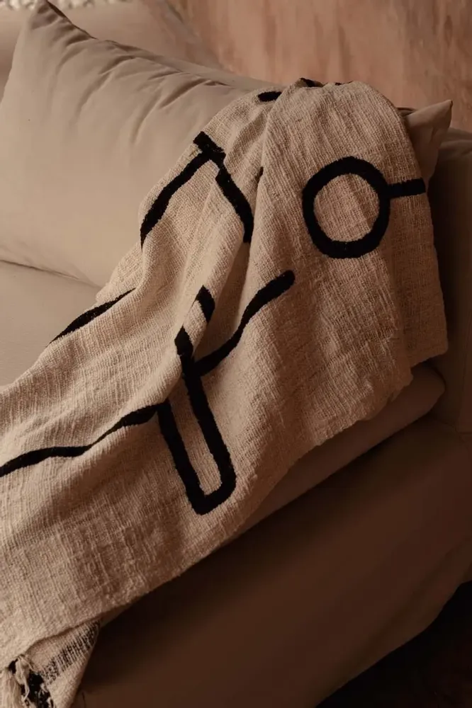 Throw blankets - The Evil Eye Bed Throw - Natural Black - BAZAR BIZAR LIVING