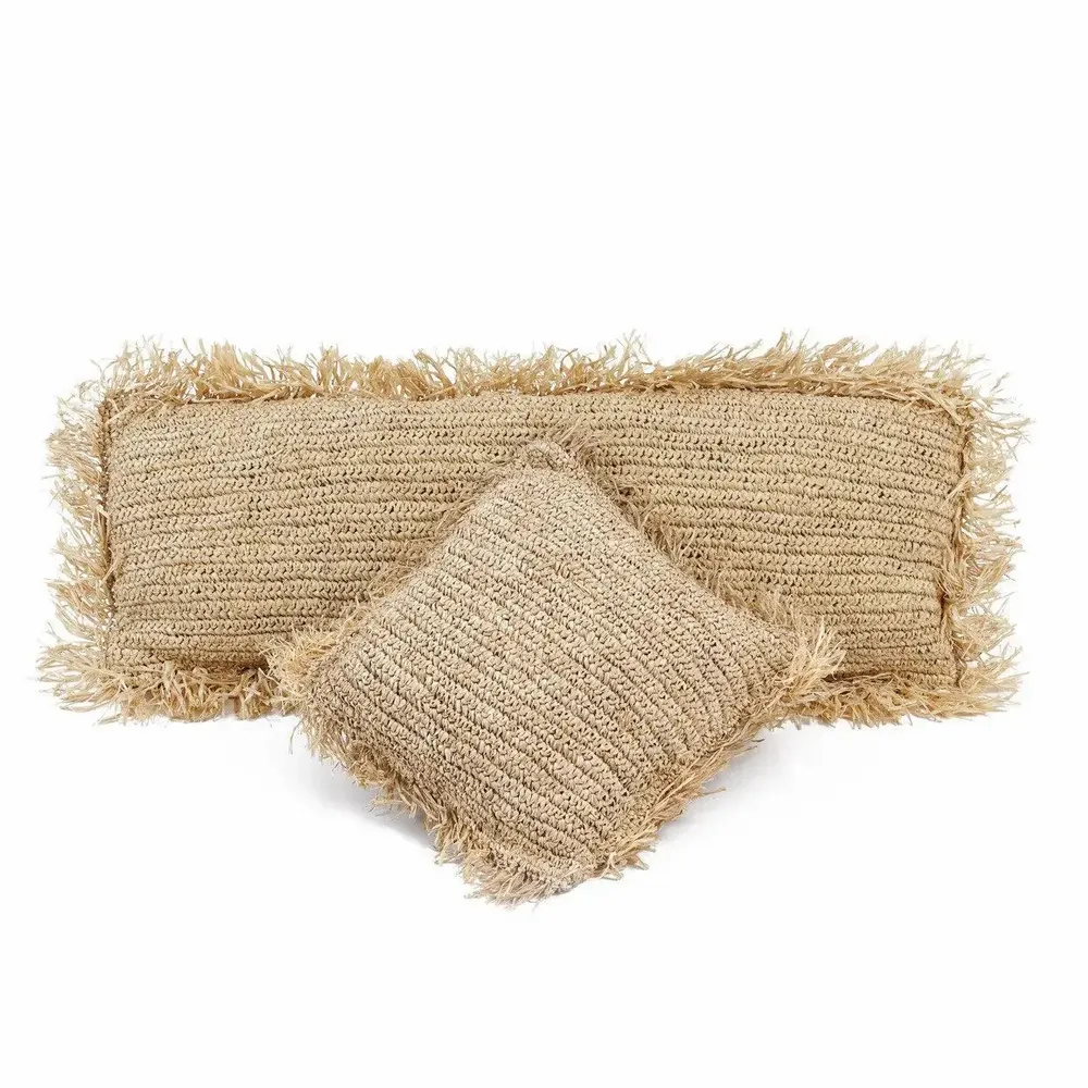 Cushions - The Raffia Cushion Cover Rectangular - Natural - 35x100 - BAZAR BIZAR LIVING