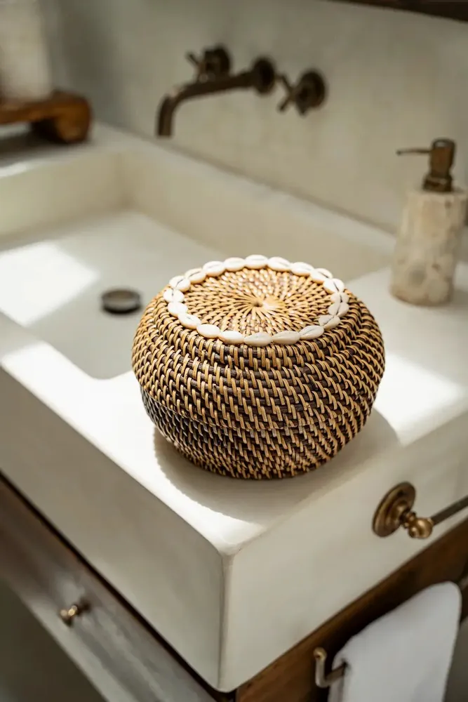 Caskets and boxes - The Colonial Peek-a-Boo Basket - Natural Brown - M - BAZAR BIZAR LIVING