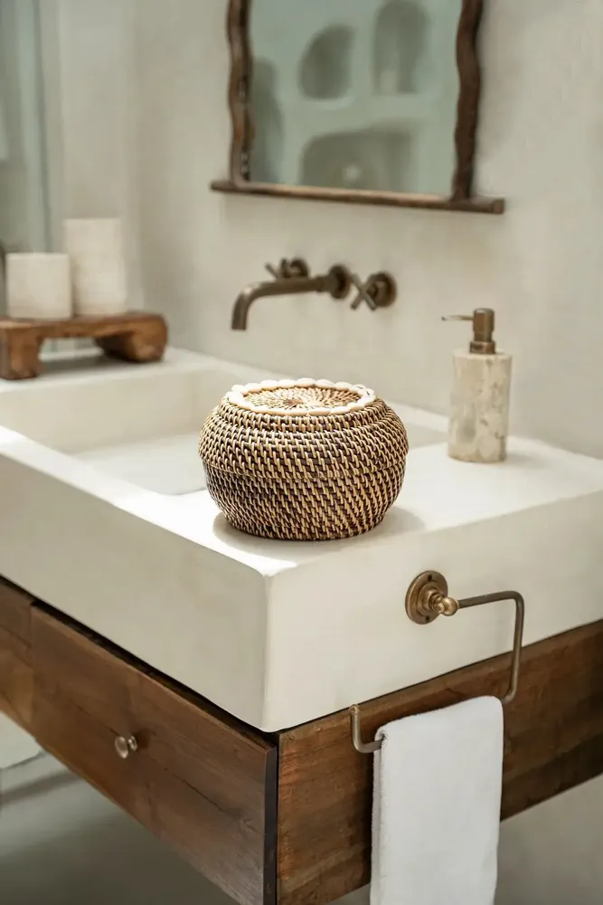 Caskets and boxes - The Colonial Peek-a-Boo Basket - Natural Brown - S - BAZAR BIZAR LIVING