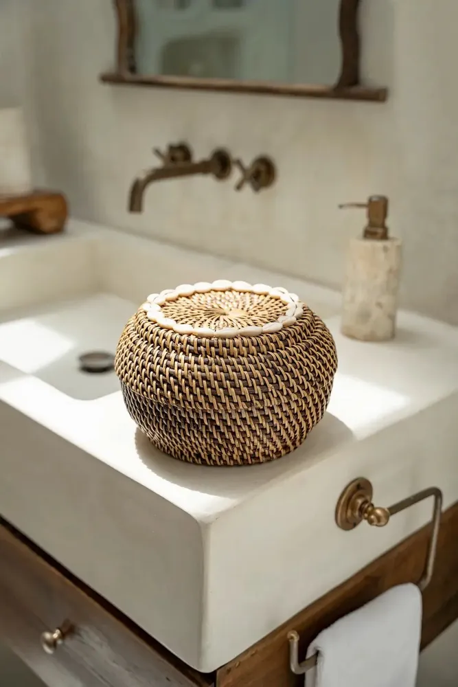 Caskets and boxes - The Colonial Peek-a-Boo Basket - Natural Brown - S - BAZAR BIZAR LIVING
