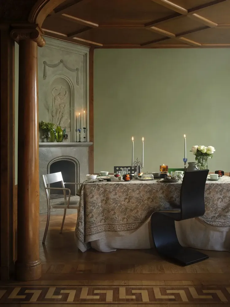 Linge d'office - Nappe en lin avec imprimé Perroquet, coloris Écume de Mer - CHAMOIS