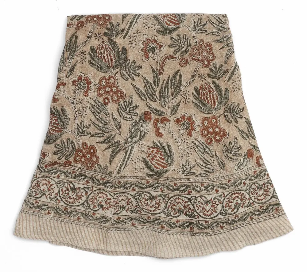 Linge de table textile - Nappe ronde en lin à imprimé Parrot, coloris Pêche Poudrée - CHAMOIS