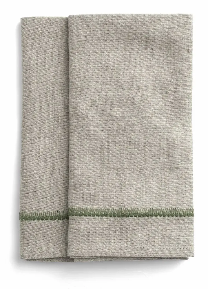 Linge de table textile - Serviettes en lin avec broderie - CHAMOIS