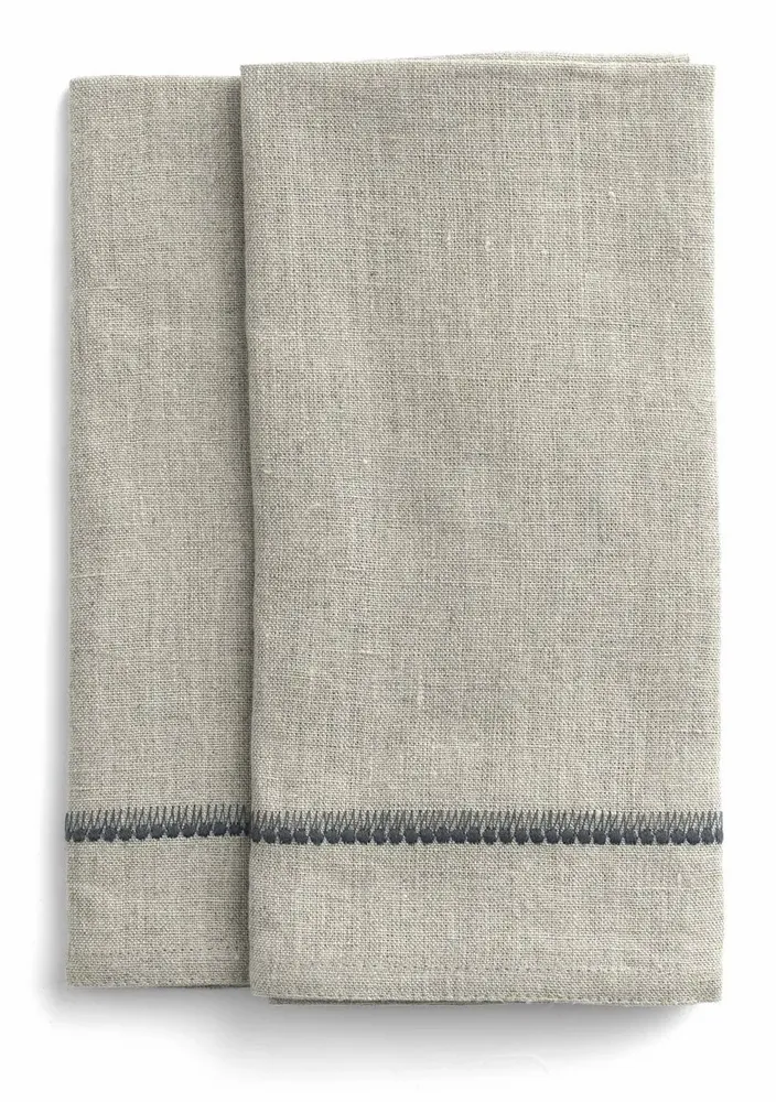 Linge de table textile - Serviettes en lin avec broderie - CHAMOIS