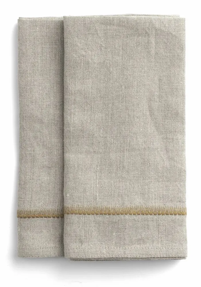 Linge de table textile - Serviettes en lin avec broderie - CHAMOIS