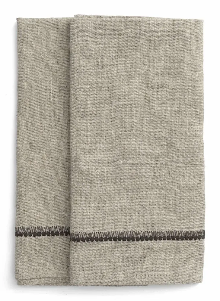 Linge de table textile - Serviettes en lin avec broderie - CHAMOIS