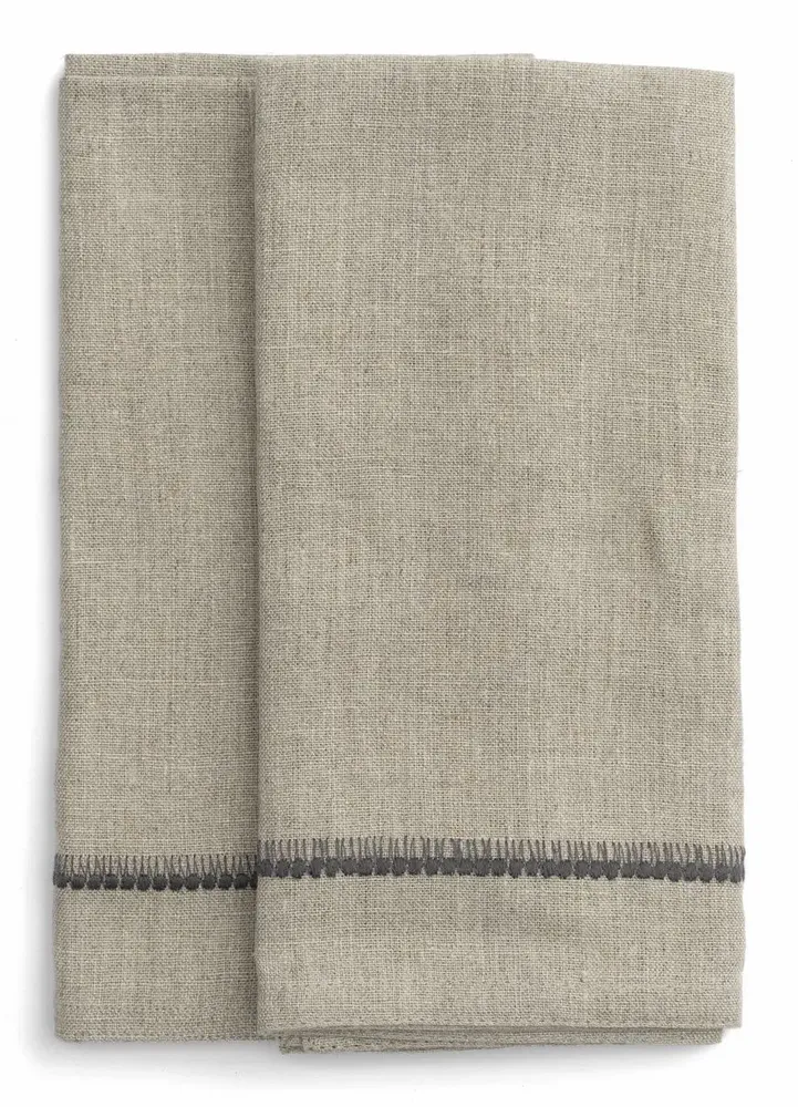 Linge de table textile - Serviettes en lin avec broderie - CHAMOIS