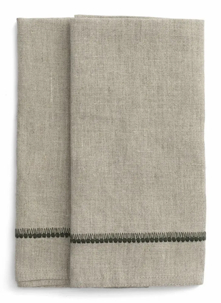 Linge de table textile - Serviettes en lin avec broderie - CHAMOIS