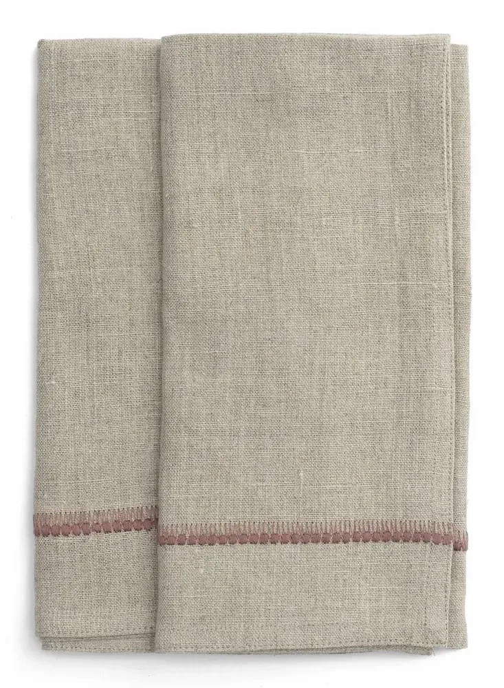 Linge de table textile - Serviettes en lin avec broderie - CHAMOIS