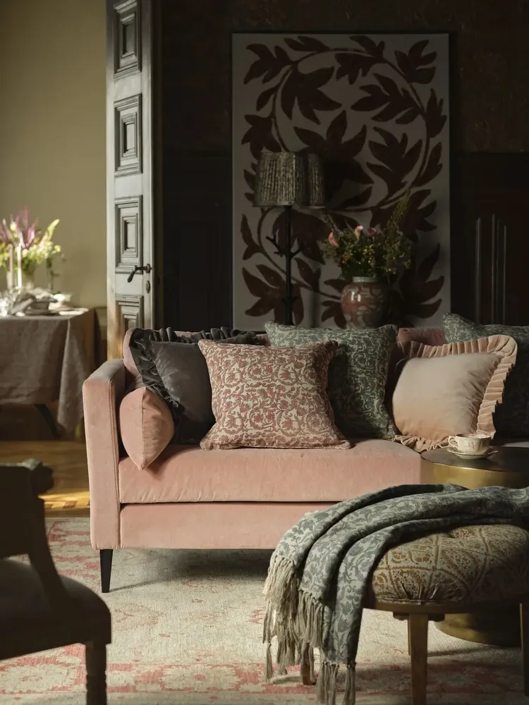 Fabric cushions - Linen Cushion with Pondicherry Print - CHAMOIS