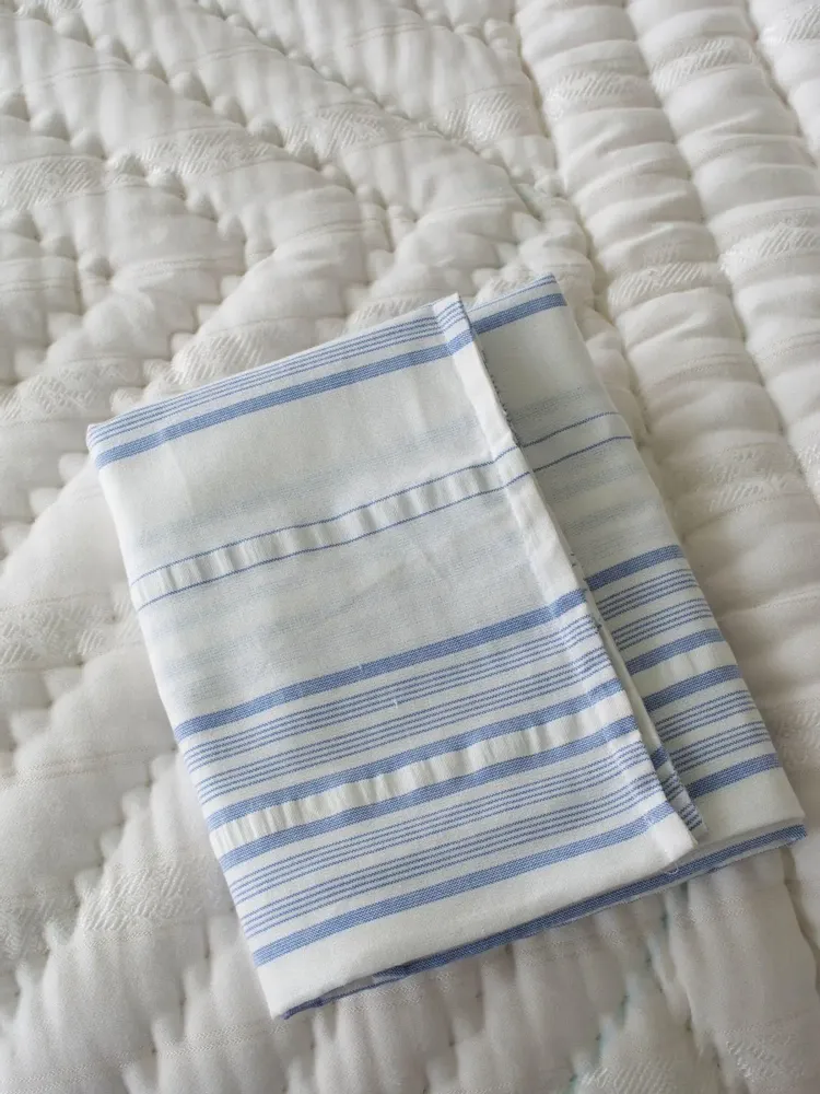 Beds - striped pillowcase - white with greek blue - OTTOMANIA