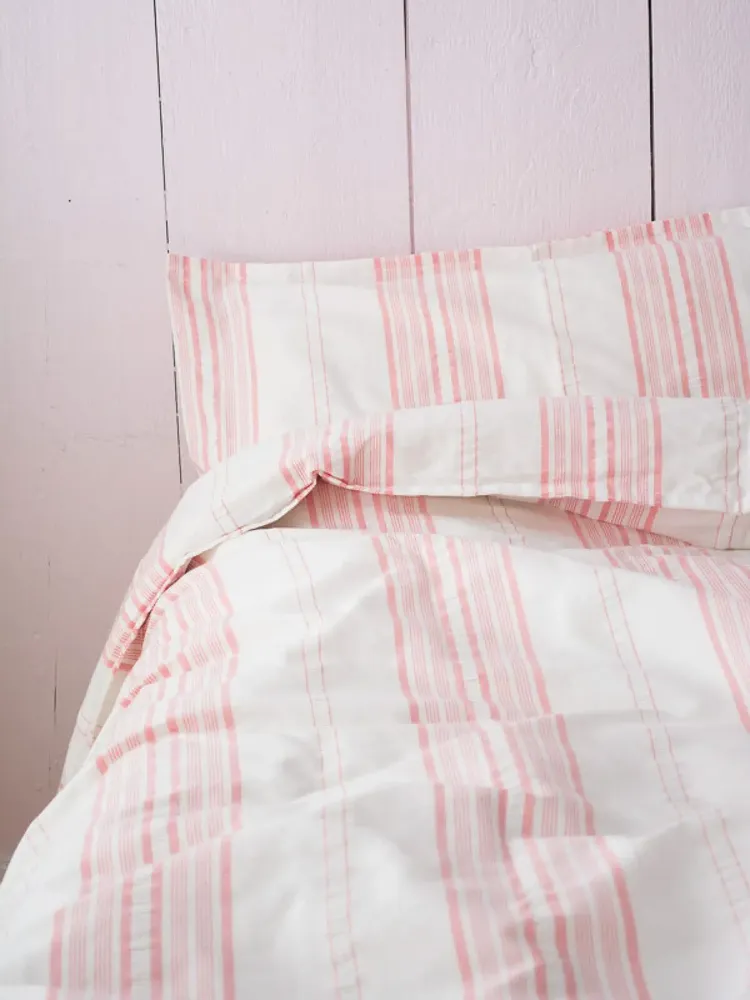 Lits - housse de couette, rayée rouge corail - OTTOMANIA