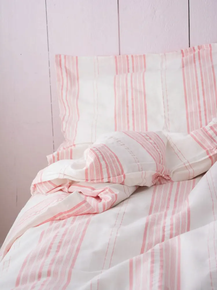 Lits - housse de couette, rayée rouge corail - OTTOMANIA