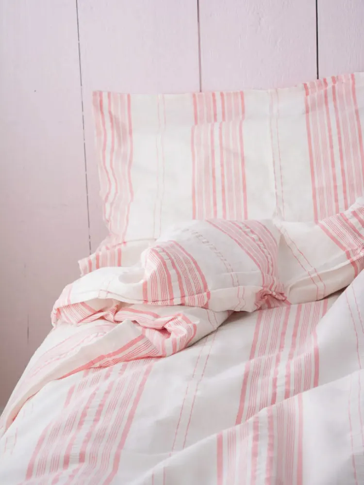 Beds - duvet cover, coral red stripes - OTTOMANIA