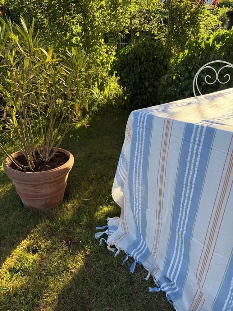 Autres décorations de Noël - nappe rayée - blanc-bleu - OTTOMANIA