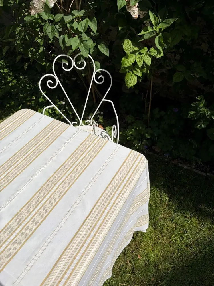 Other Christmas decorations - striped tablecloth - white-mustard yellow - OTTOMANIA