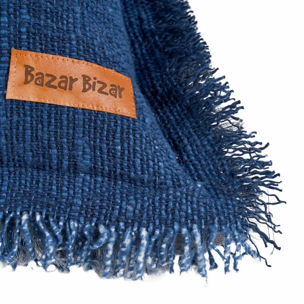 Coussins - La Housse de Coussin Azure Fringe - Bleu Indien - BAZAR BIZAR LIVING