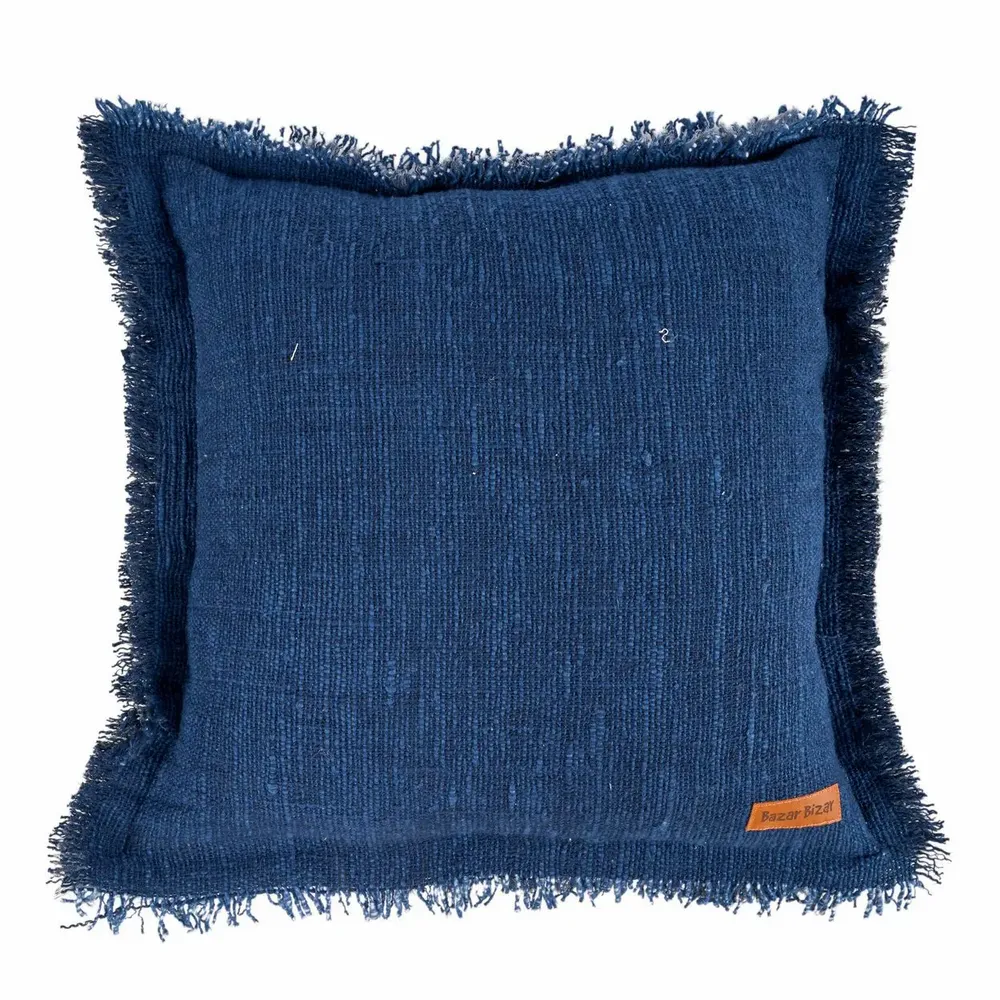 Coussins - La Housse de Coussin Azure Fringe - Bleu Indien - BAZAR BIZAR LIVING