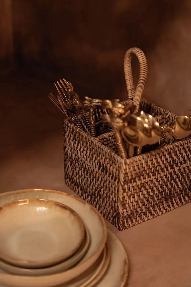 Storage boxes - The Rattan Cutlery Caddy N°4 - Natural Brown - BAZAR BIZAR LIVING