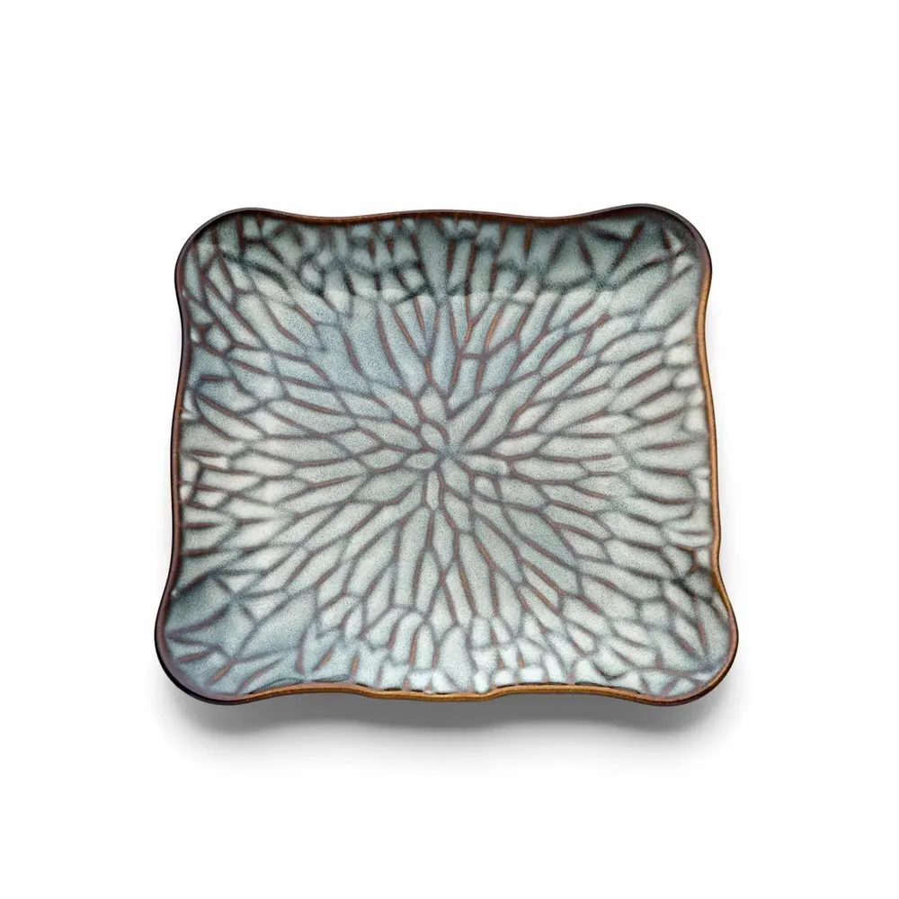 Everyday plates - The Lotus Ice Square Plate - Grey Brown - L - BAZAR BIZAR LIVING